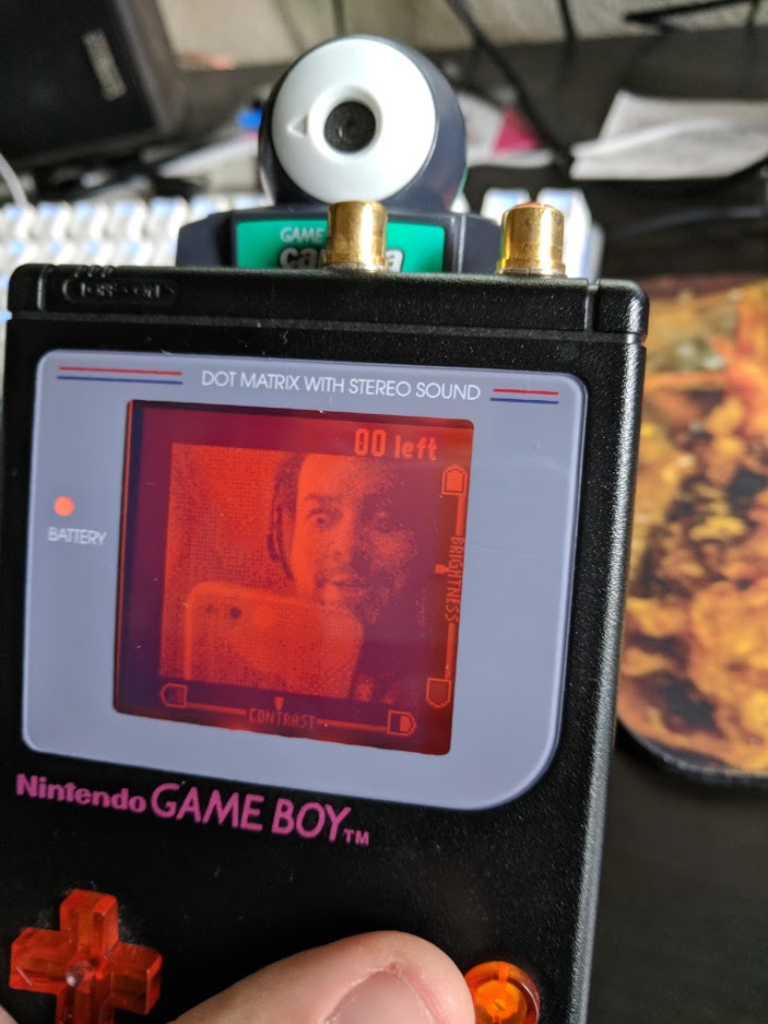 Modded original GameBoy with a GameBoy Camera plugged in