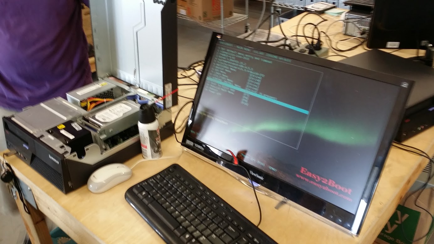One of the work stations with a test bench for hardware